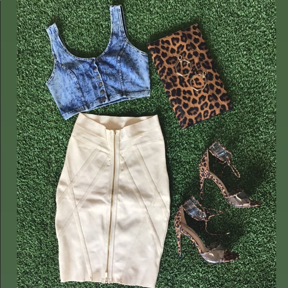 Nude Bandage Skirt with gold zipper